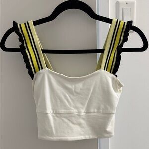Cream Cropped Tank Top with Yellow-Striped Straps